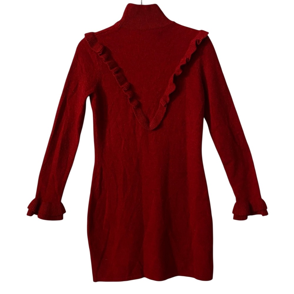 Rebecca‎ Minkoff Red Ruffle Turtleneck Wool Blend Sweater Dress Size XS - Picture 2 of 6